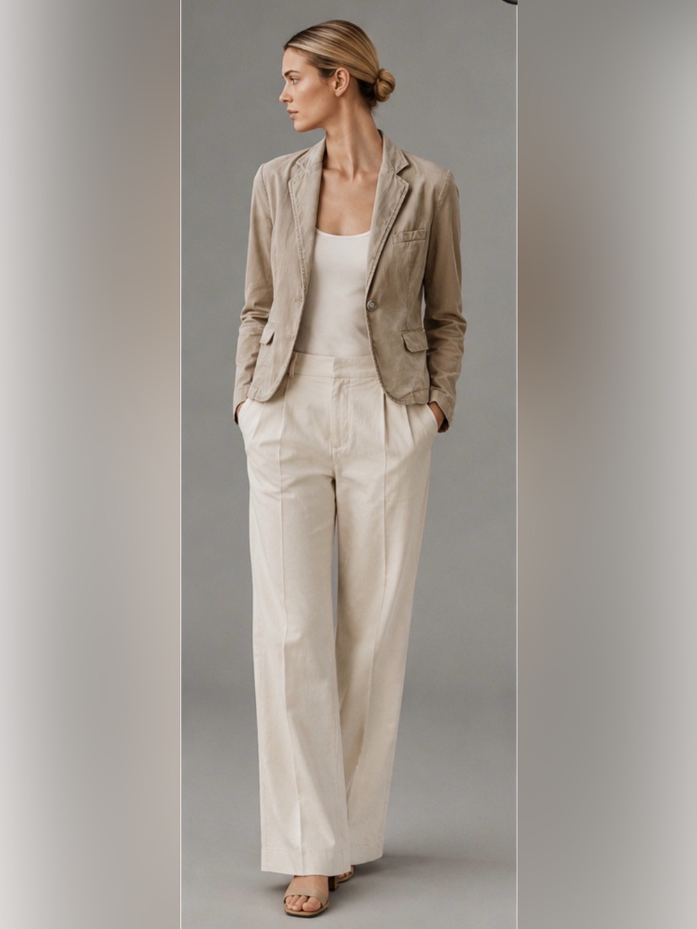 Nili Lotan Beige Cropped Stretch Cotton Blazer Jacket USA Minimalist Size 4
